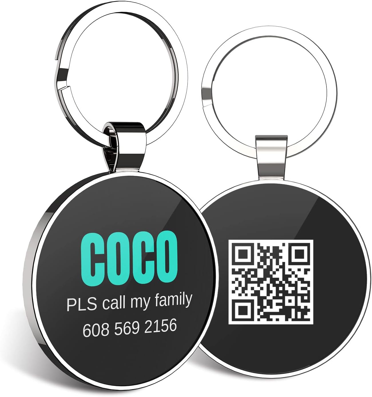 Chapa QR con ficha del perro — foto real del tipo de producto