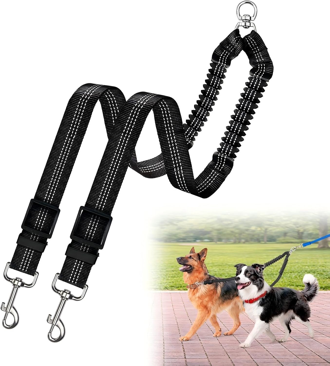 Correa doble para dos perros — foto real del tipo de producto